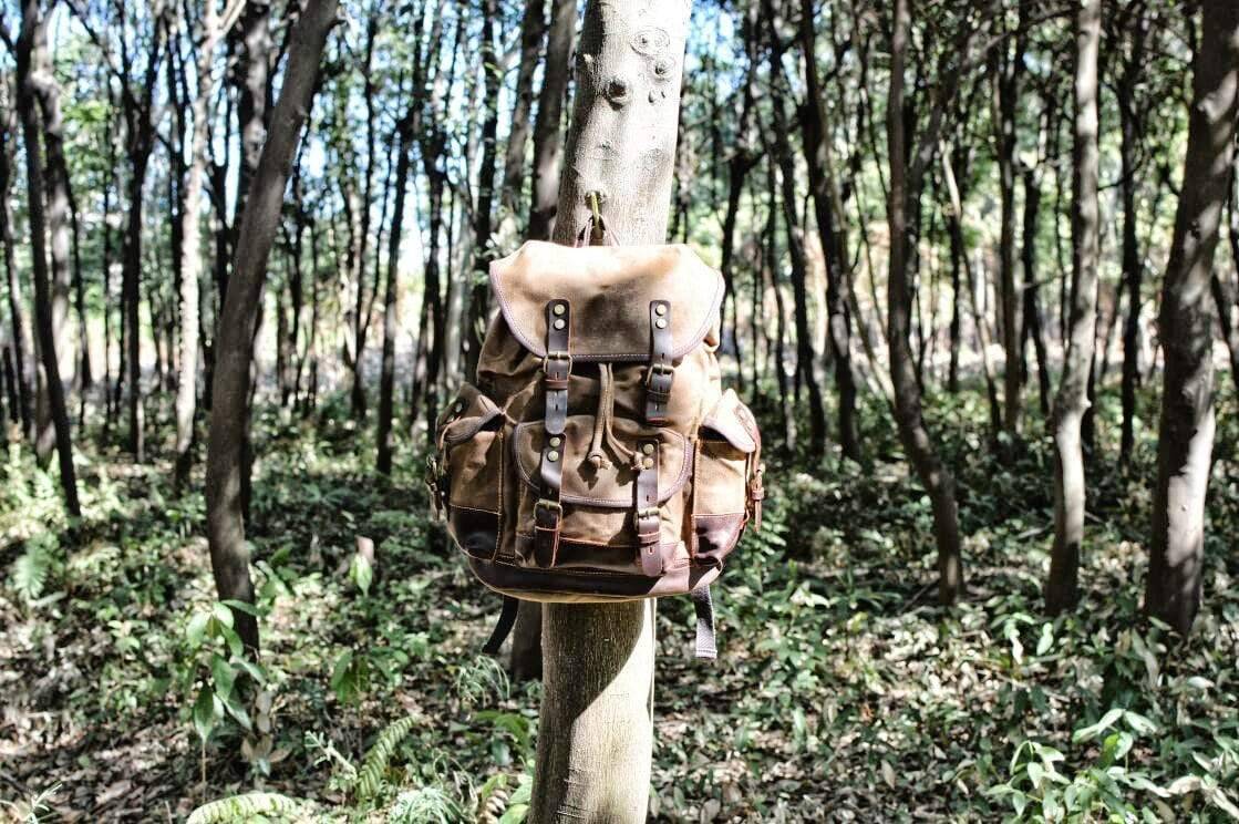 Waxed Canvas Rucksack for Hiking – Waterproof Leisure Backpack