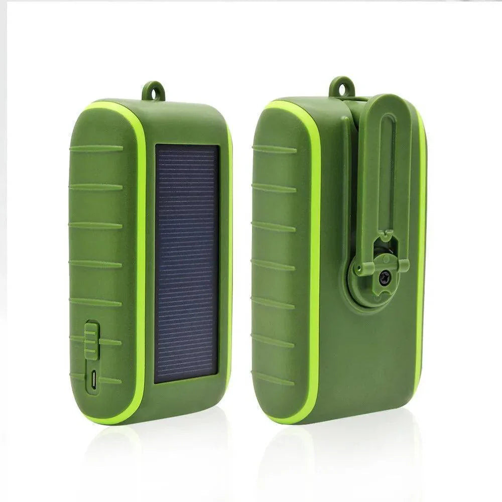 Solar Power Bank with Hand Crank and Flashlight – USB Compatible