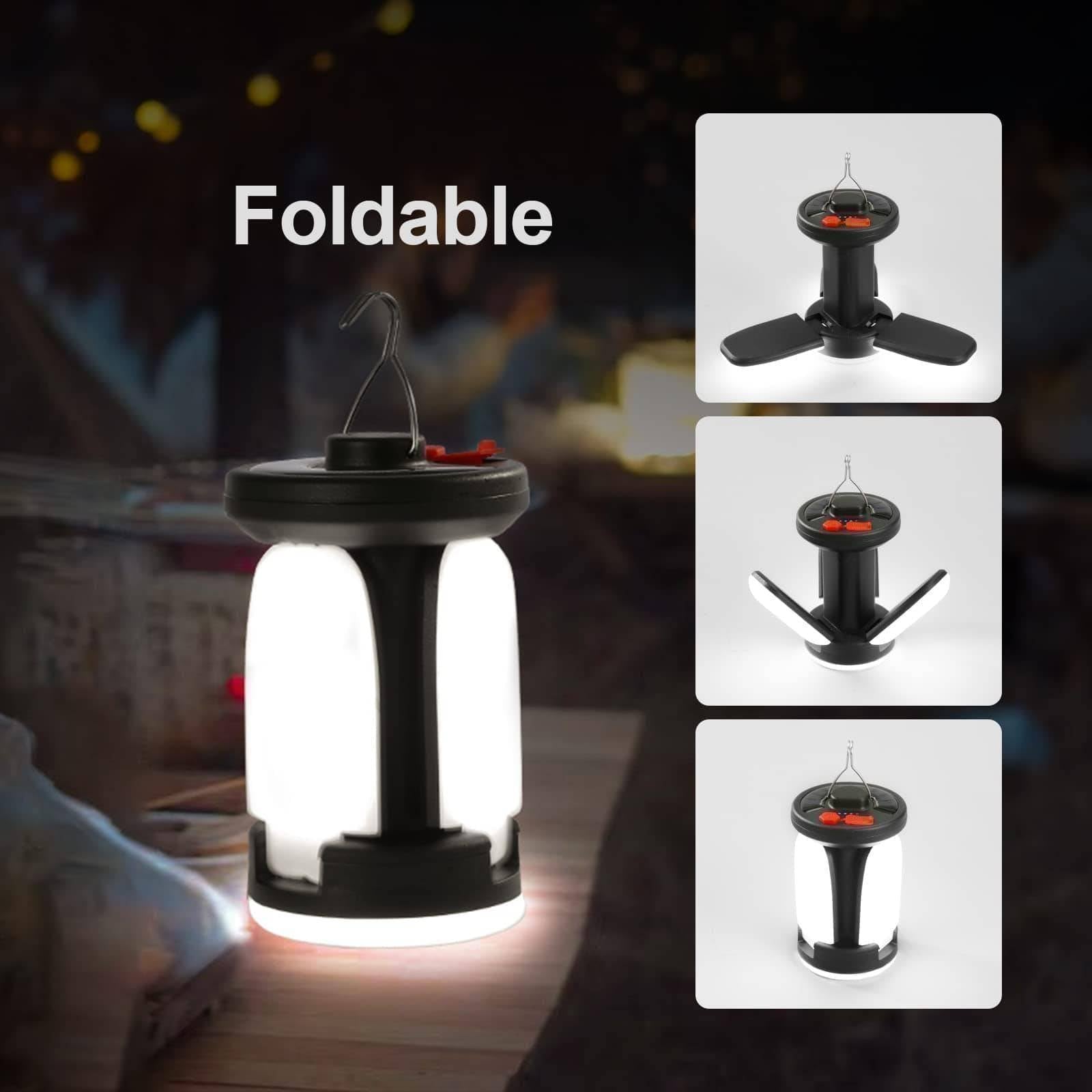 LED Camping Lantern with USB Rechargeable Battery and Solar Option