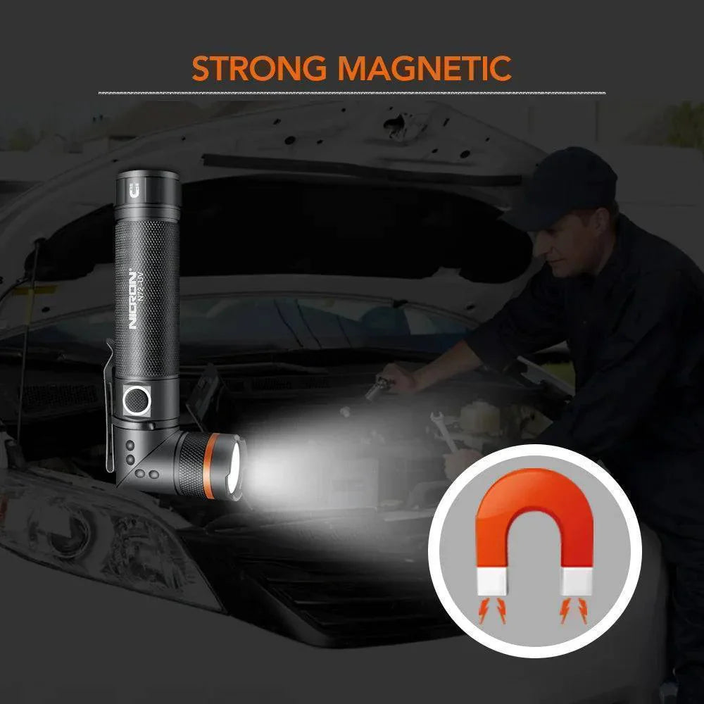 Rechargeable LED Flashlight with Magnetic Base – 90° Rotating Design