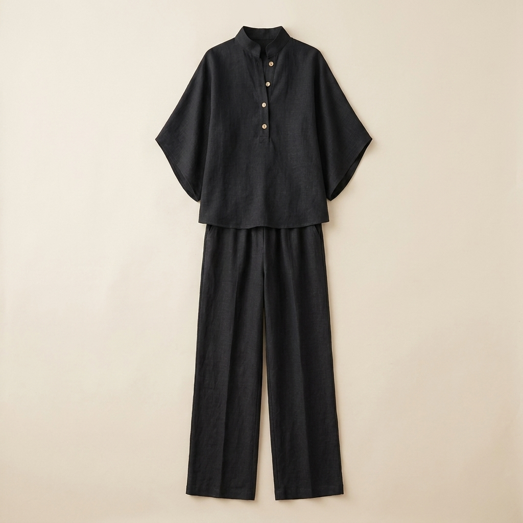 VeraLuxe™ – Relaxed Linen Two-Piece Set with Wide-Leg Pants