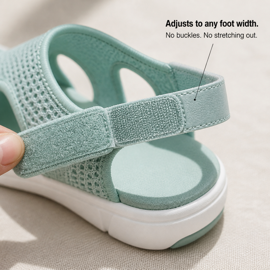 AeroLuxe™ – Cushioned Mesh Slingback Sandals with Velcro Strap