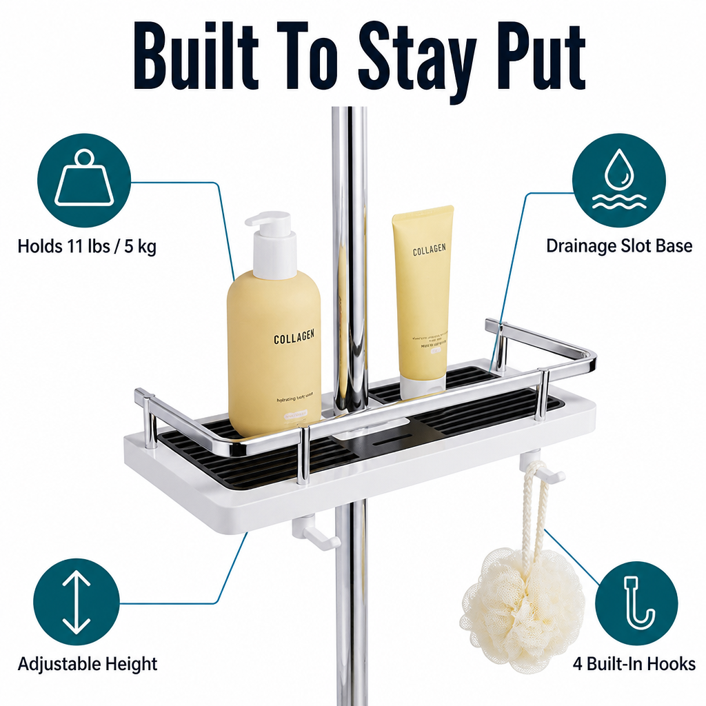 AquaNest™ — Clip One Adjustable Tray Onto Your Shower Pipe, No Drilling