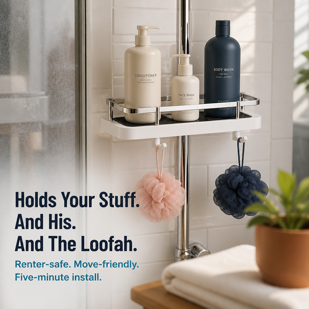 AquaNest™ — Clip One Adjustable Tray Onto Your Shower Pipe, No Drilling