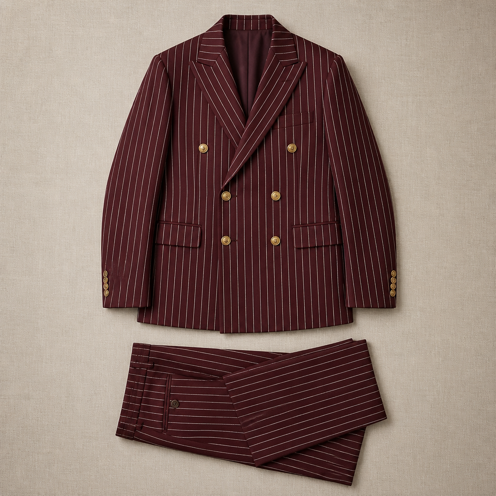 Voltura™ – Pinstripe Double-Breasted Suit with Peaked Lapels