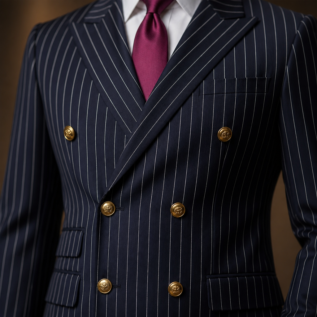 Voltura™ – Pinstripe Double-Breasted Suit with Peaked Lapels