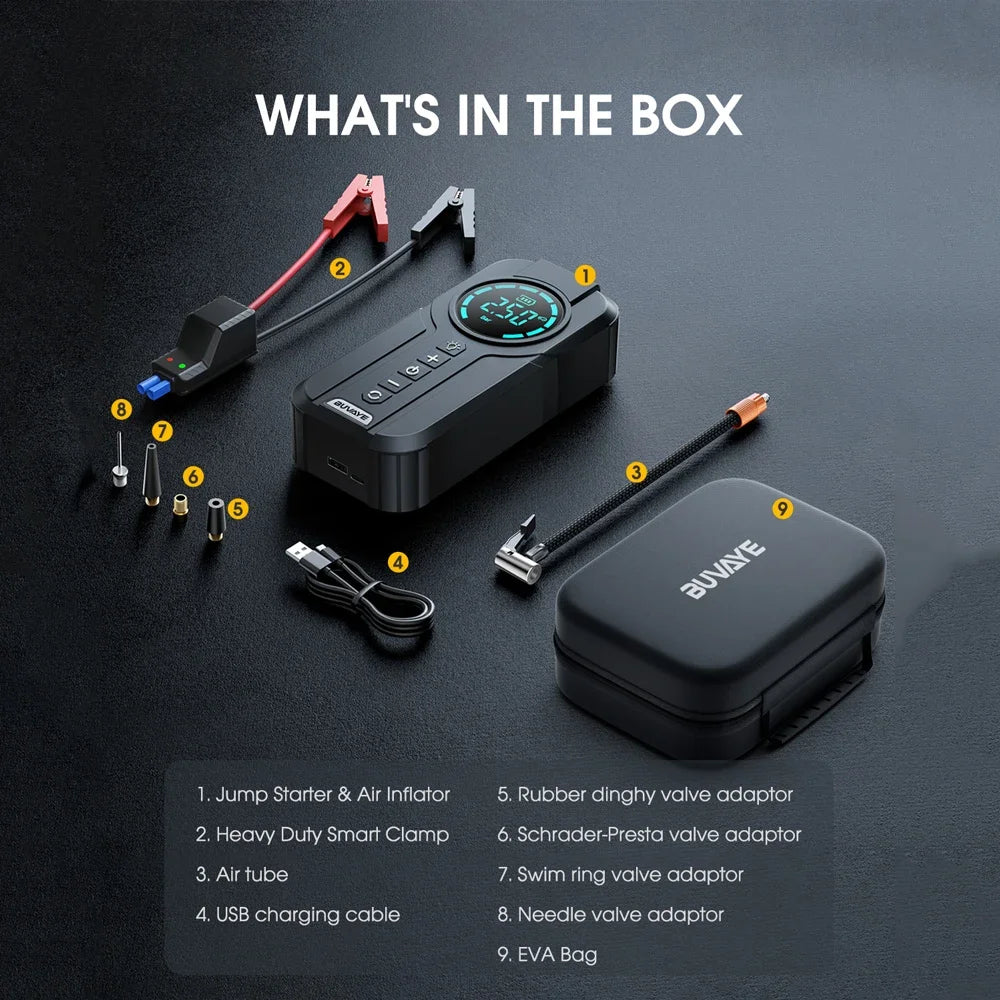 4-in-1 Car Battery Booster with Tire Pump and Power Bank