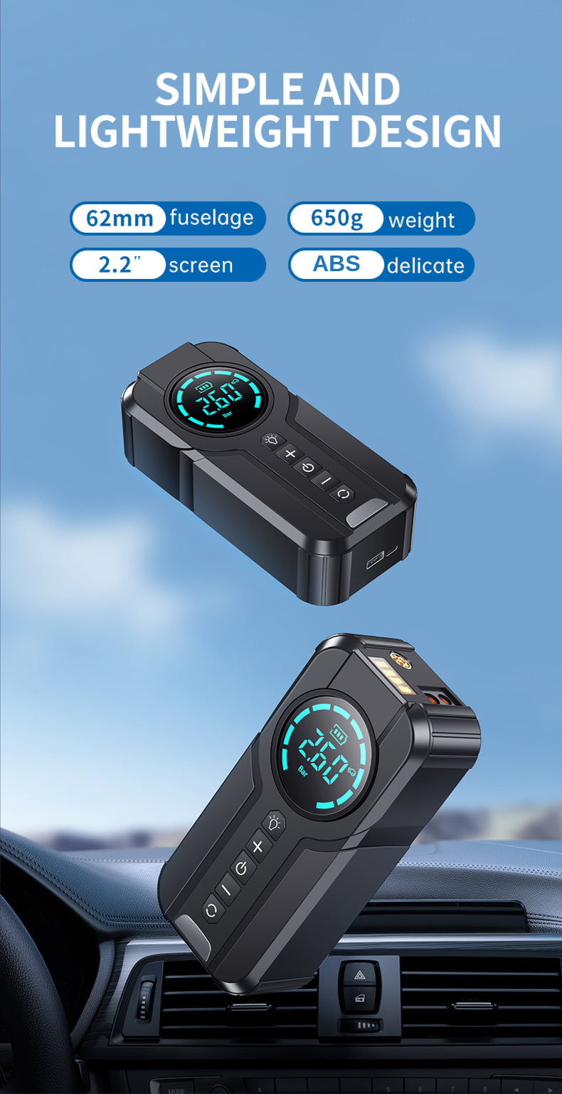 4-in-1 Car Battery Booster with Tire Pump and Power Bank