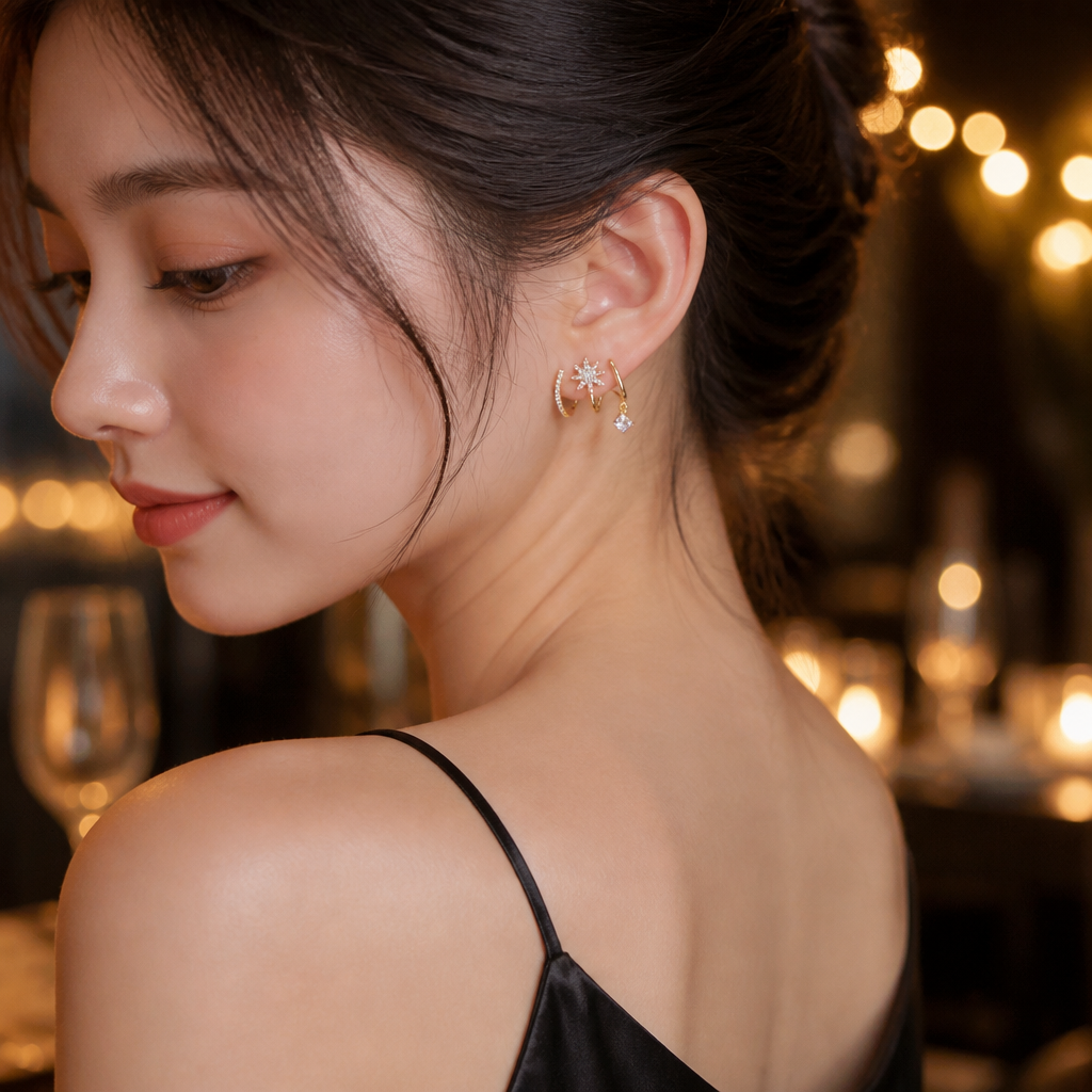 LumaVive™ – Sparkling Starburst Cuff Earrings with Multi-Piercing Illusion