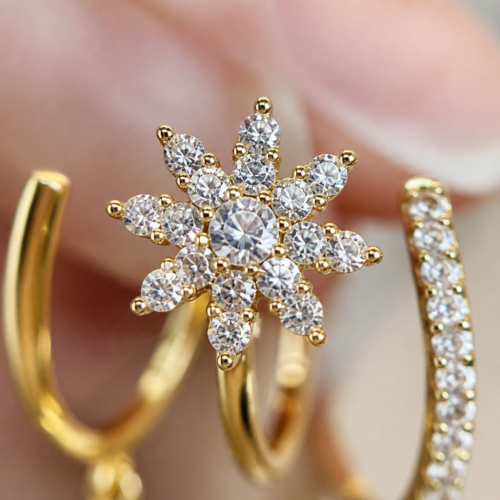LumaVive™ – Sparkling Starburst Cuff Earrings with Multi-Piercing Illusion