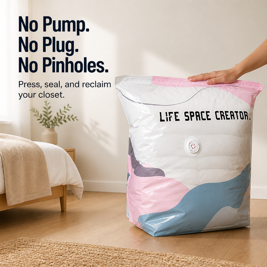 SwiftSpace™ — Compress Comforters, Coats & Bedding to a Fifth Their Size, Pump-Free