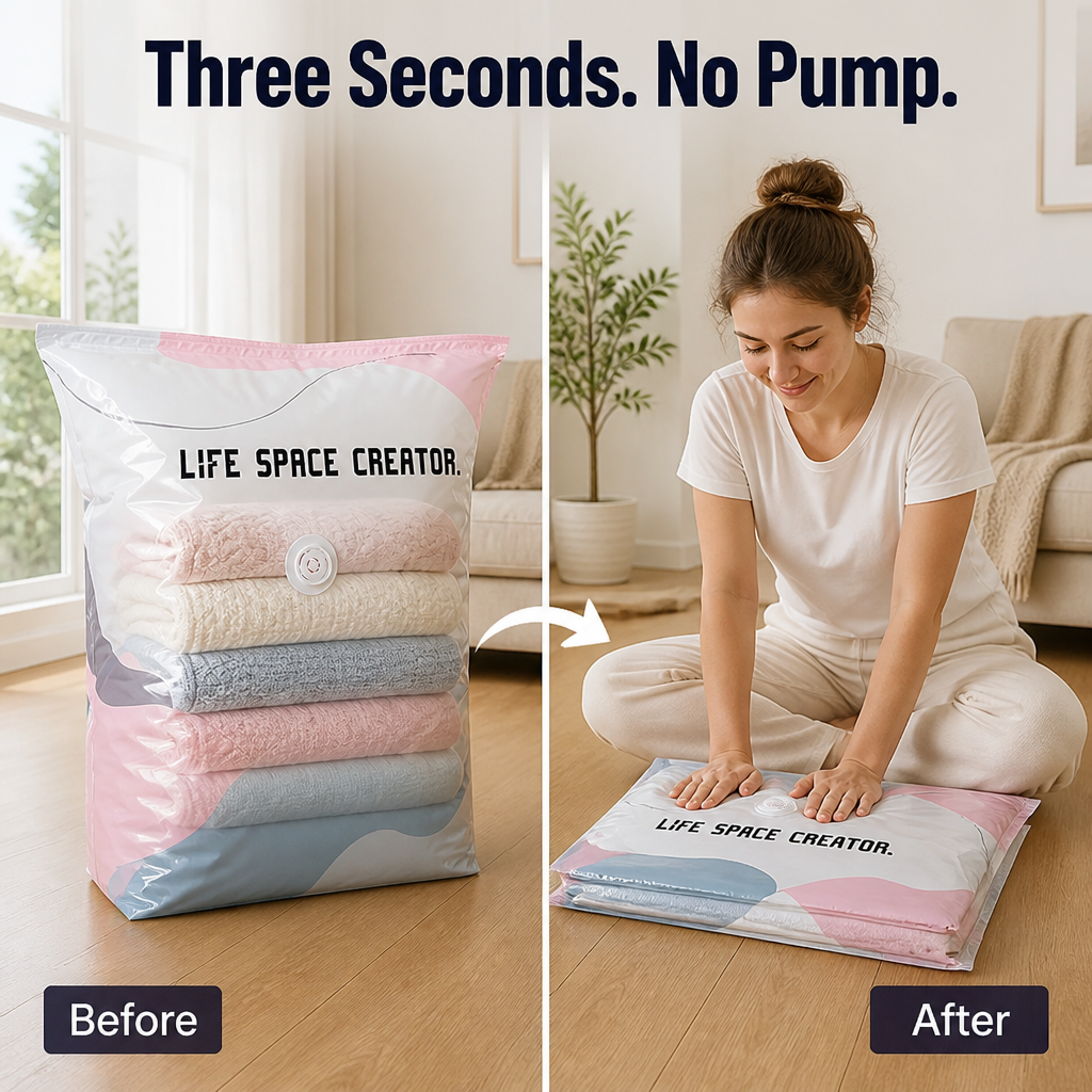 SwiftSpace™ — Compress Comforters, Coats & Bedding to a Fifth Their Size, Pump-Free