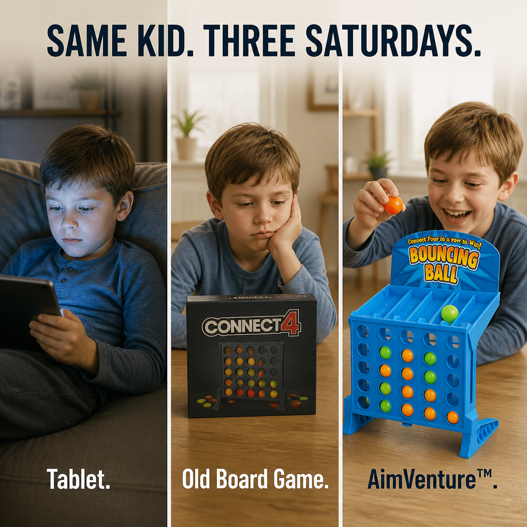 AimVenture™ — Bounce-Shoot Connect 4 That Gets Kids Off Screens and Laughing Loud