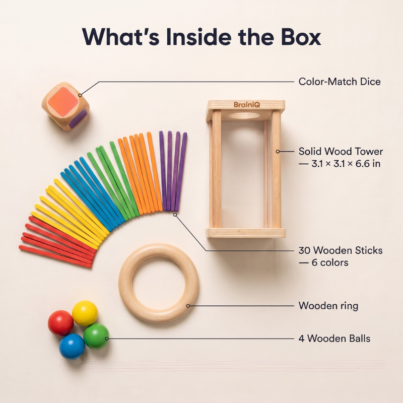 BrainiQ™ — Build Focus, Patience & Color Smarts With 30 Wooden Sticks