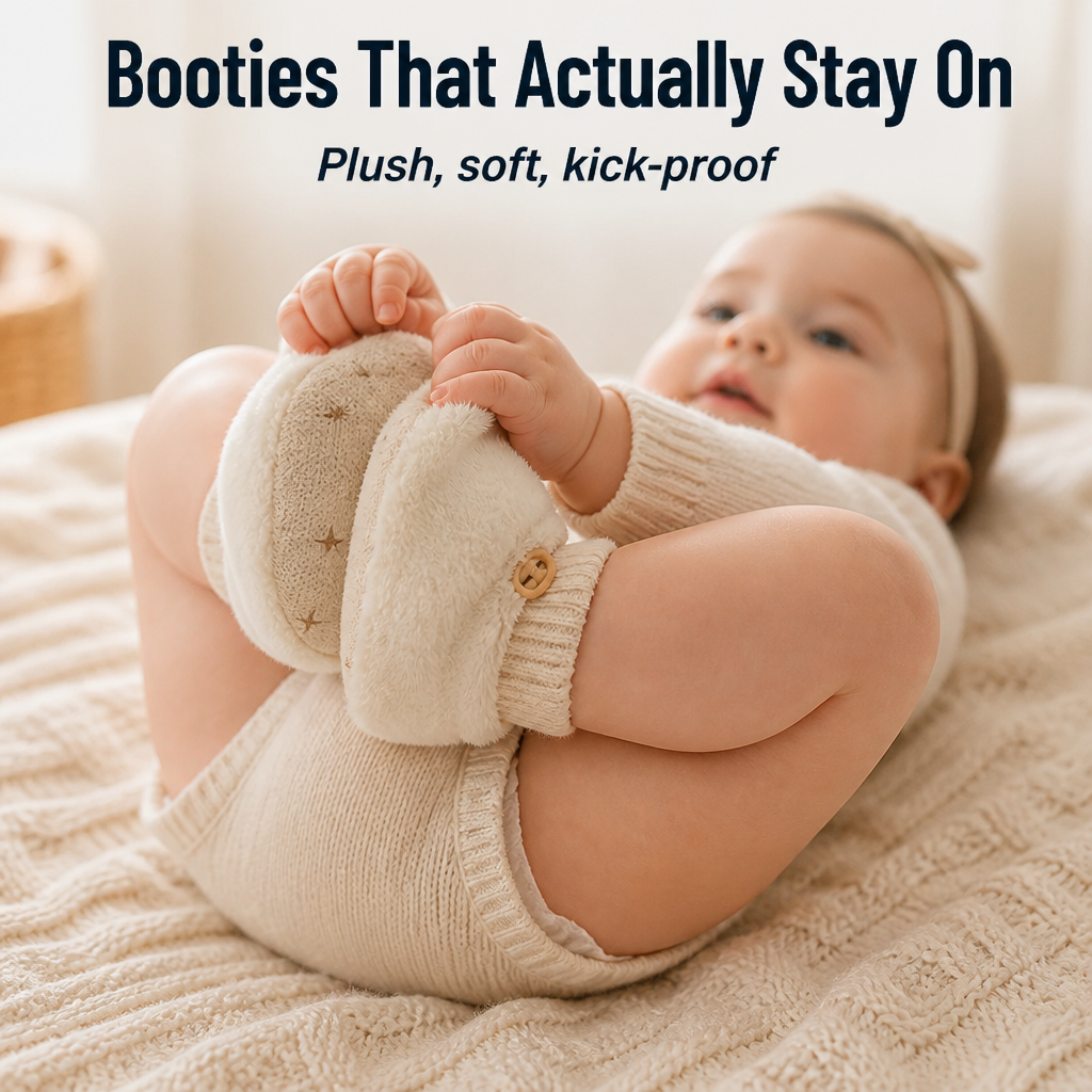 TinyTreadz™ — Cozy Up Tiny Feet With Plush Booties That Actually Stay On