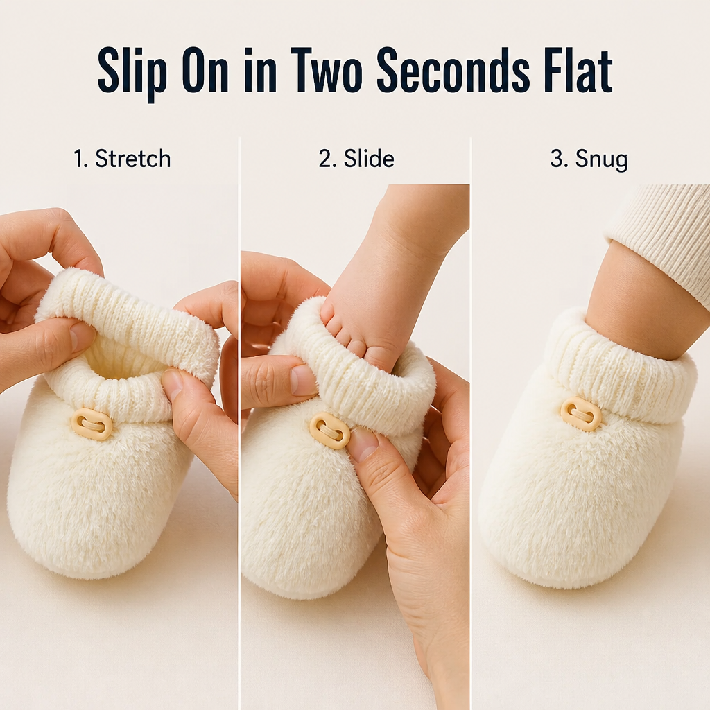TinyTreadz™ — Cozy Up Tiny Feet With Plush Booties That Actually Stay On