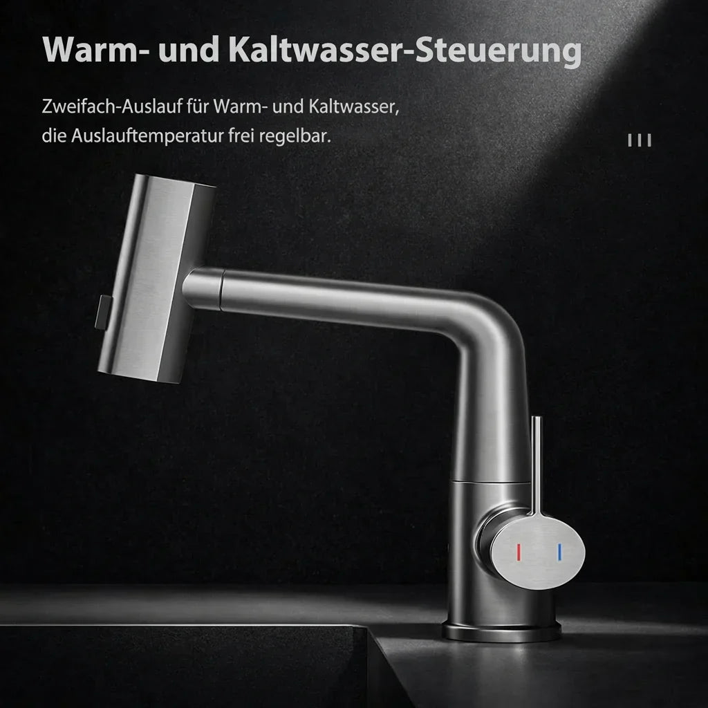 Retractable Kitchen Faucet with LED Light and 5 Spray Options