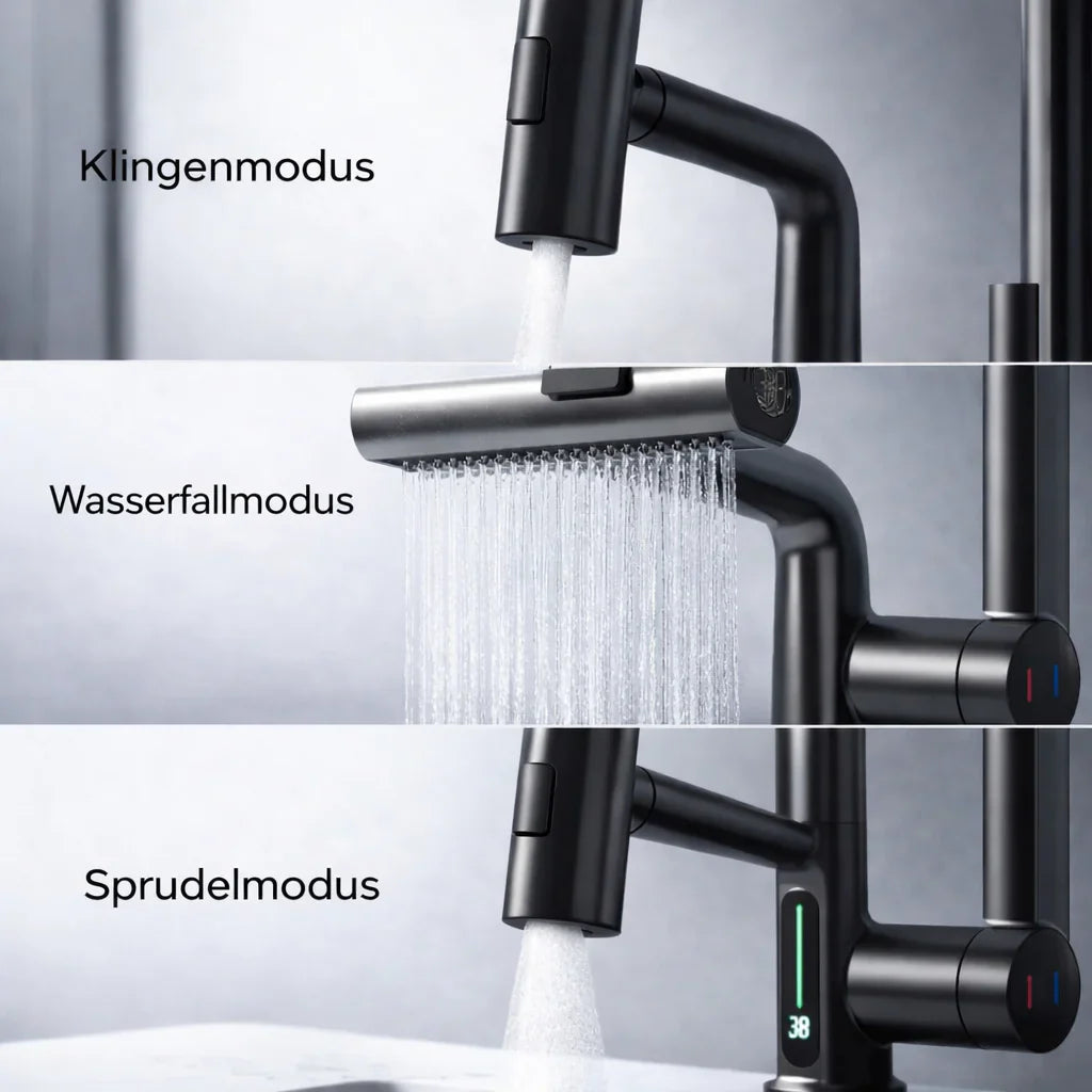 Retractable Kitchen Faucet with LED Light and 5 Spray Options