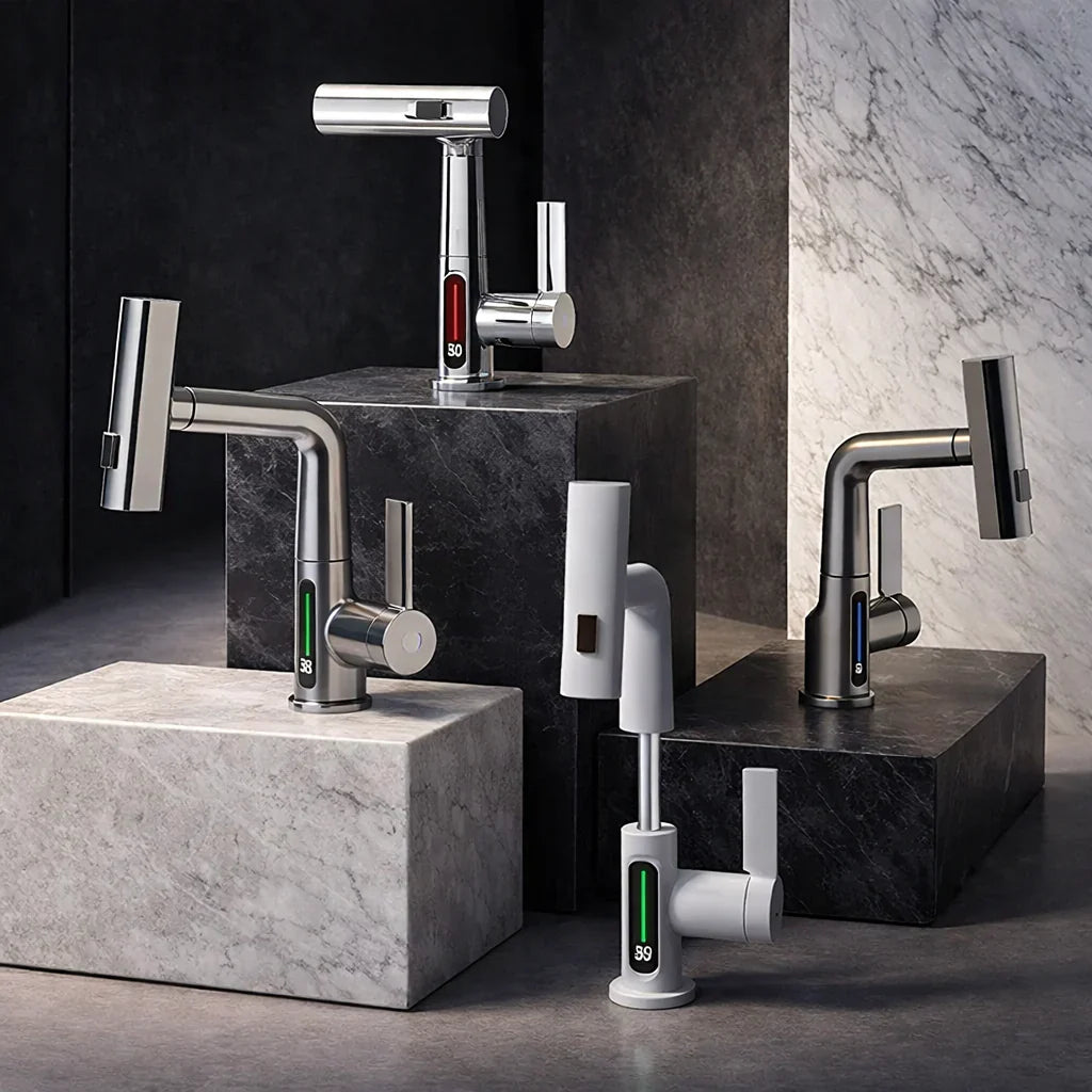 Retractable Kitchen Faucet with LED Light and 5 Spray Options