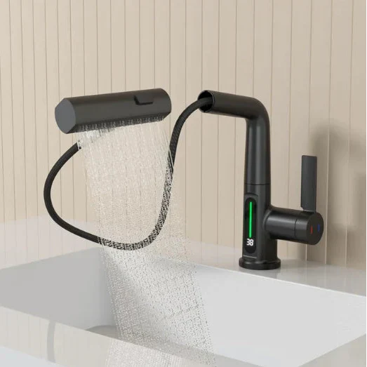 Retractable Kitchen Faucet with LED Light and 5 Spray Options