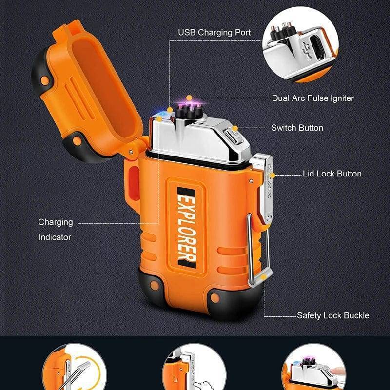 Waterproof Dual Arc Lighter with USB Rechargeable Plasma for Outdoor Use