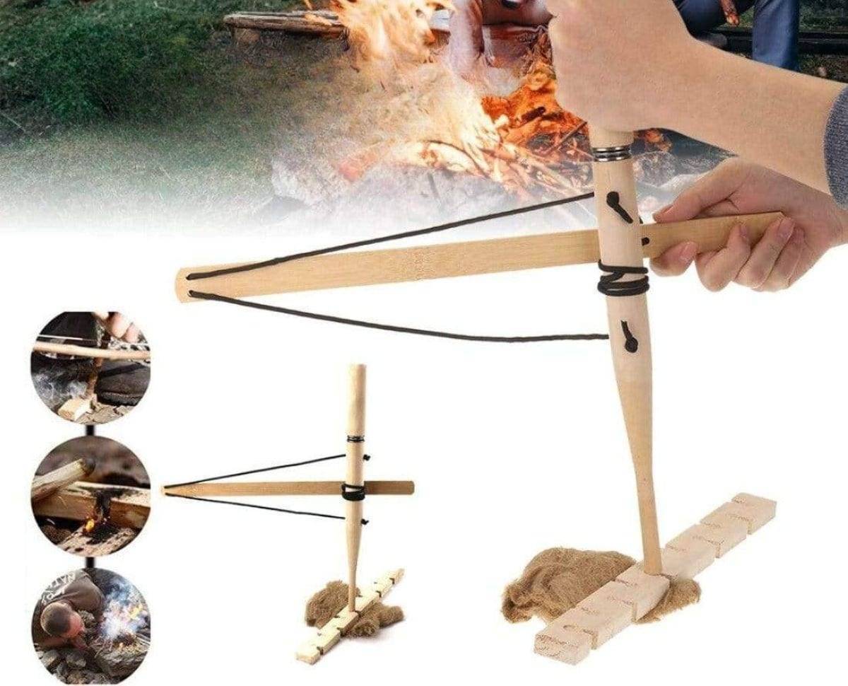 Outdoor Survival Fire Starter Kit with Wooden Friction Method