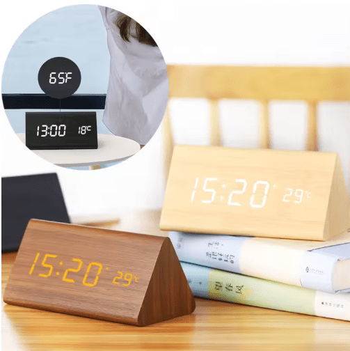 Minimalist Wooden LED Clock with Voice Control Feature