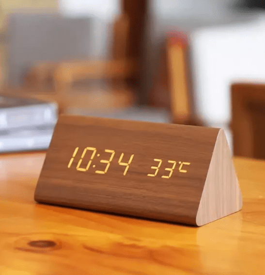 Minimalist Wooden LED Clock with Voice Control Feature