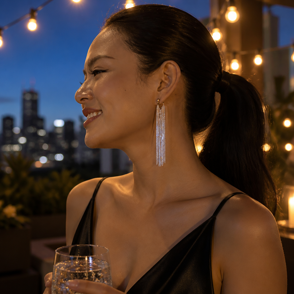 CascadeAura™ – Shimmering Waterfall Tassel Earrings with Hypoallergenic Finish