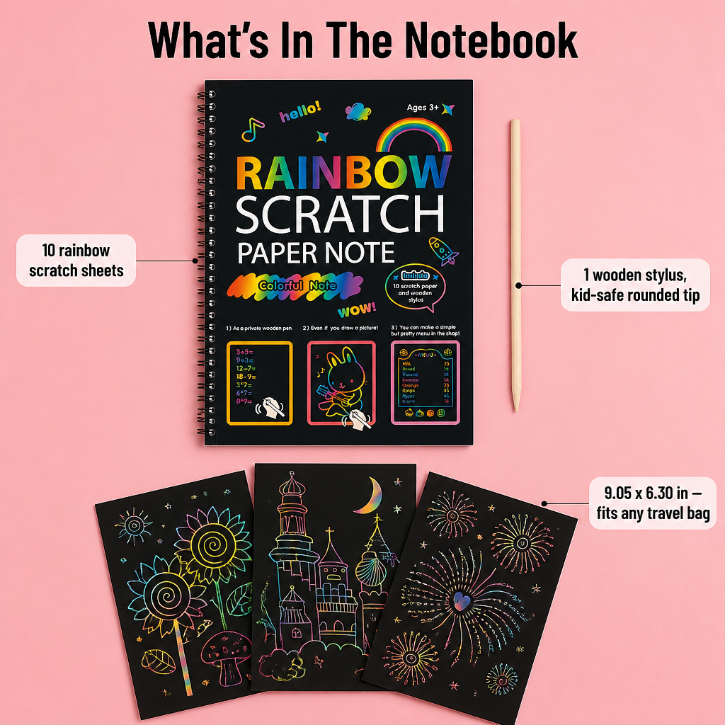 VividDreams™ Scratch Art Notebook — Trade Screen Time For Quiet, Mess-Free Rainbow Hours