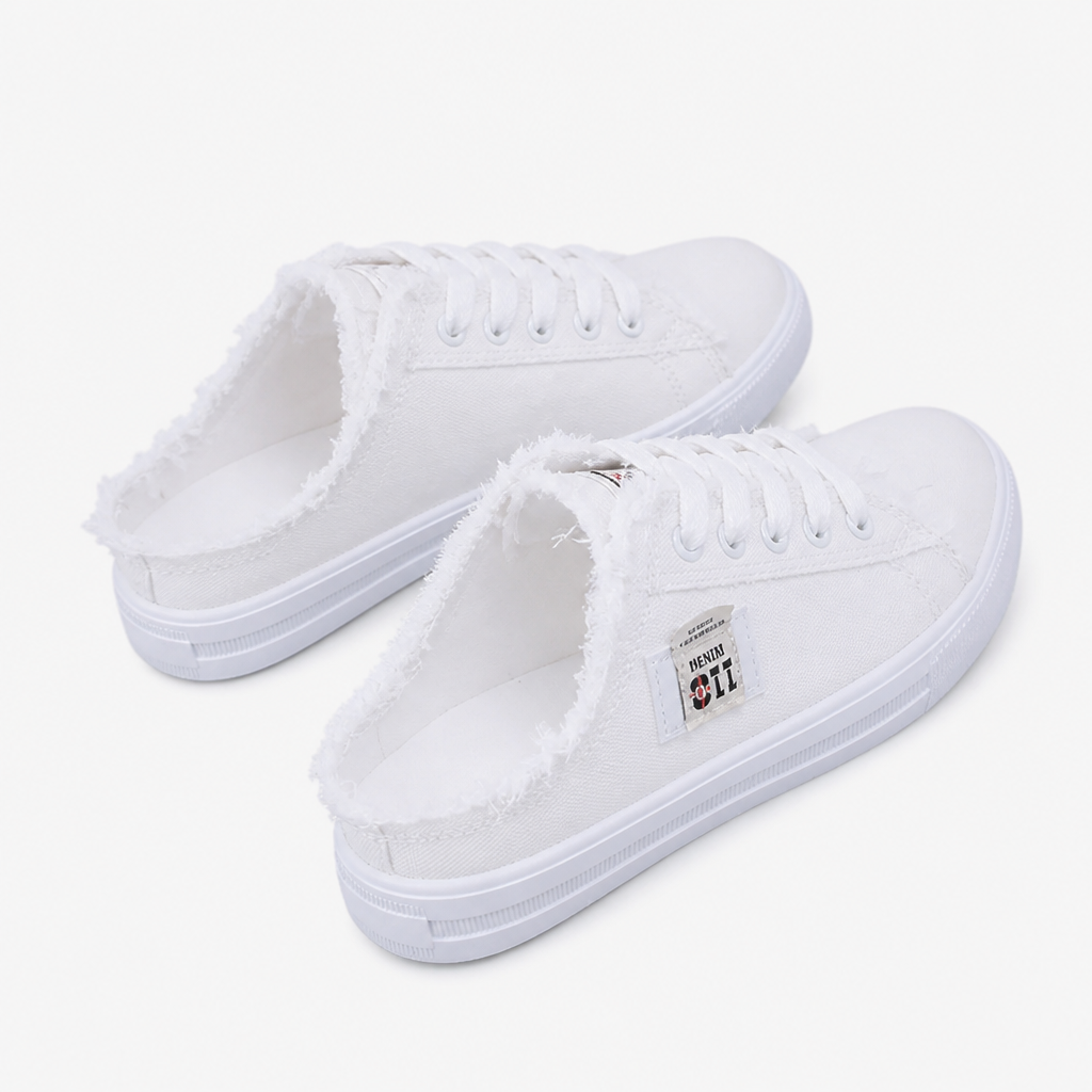 StridePulse™ – Casual Frayed Edge Denim Mule Sneakers