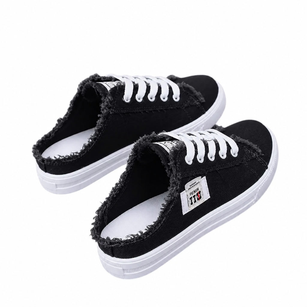 StridePulse™ – Casual Frayed Edge Denim Mule Sneakers