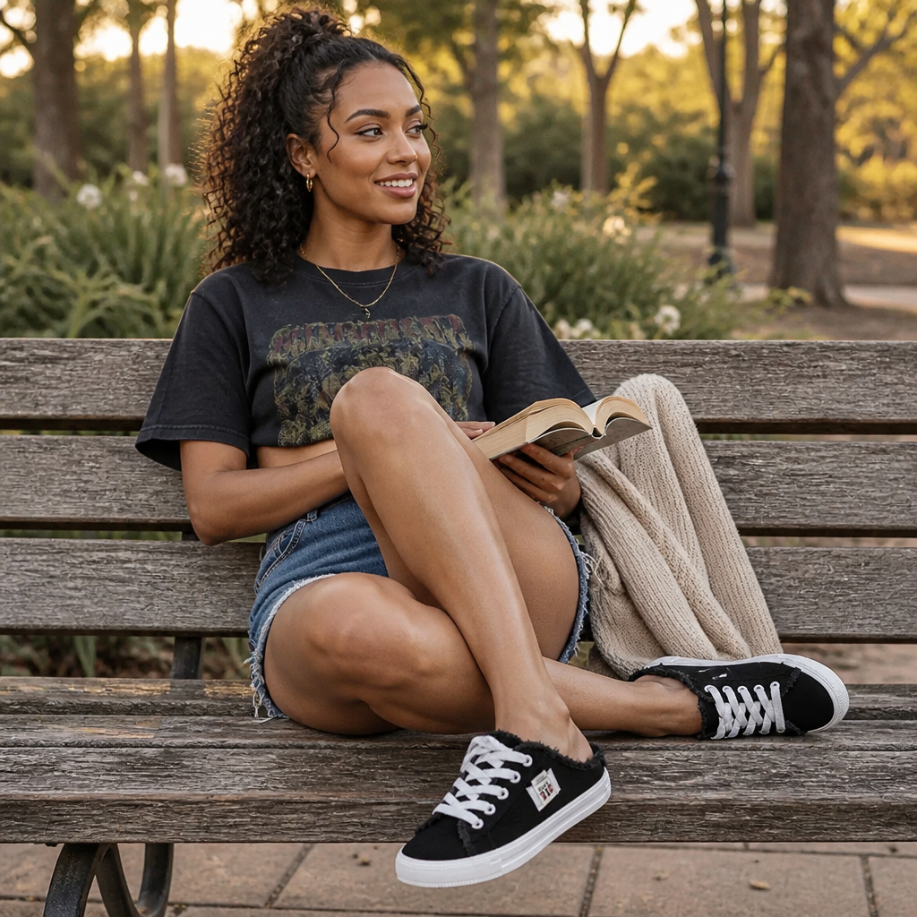 StridePulse™ – Casual Frayed Edge Denim Mule Sneakers