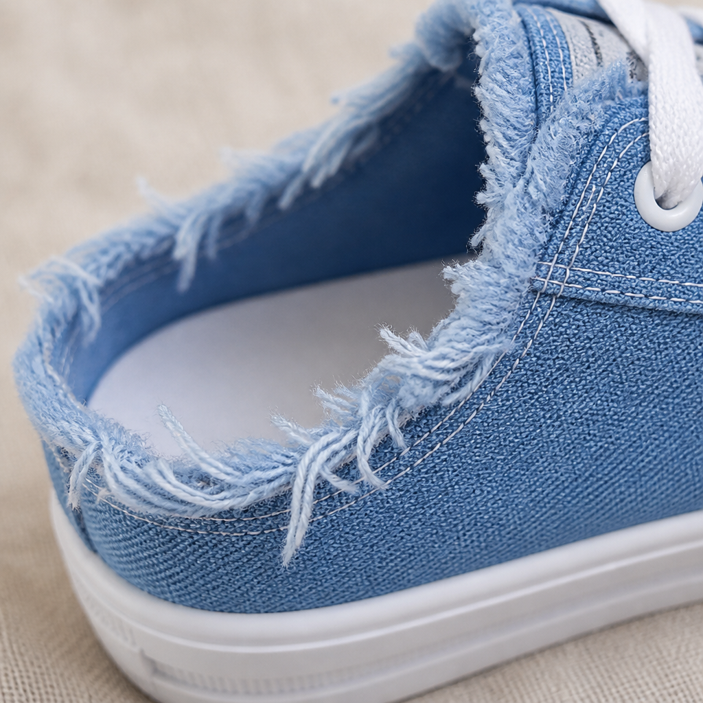 StridePulse™ – Casual Frayed Edge Denim Mule Sneakers