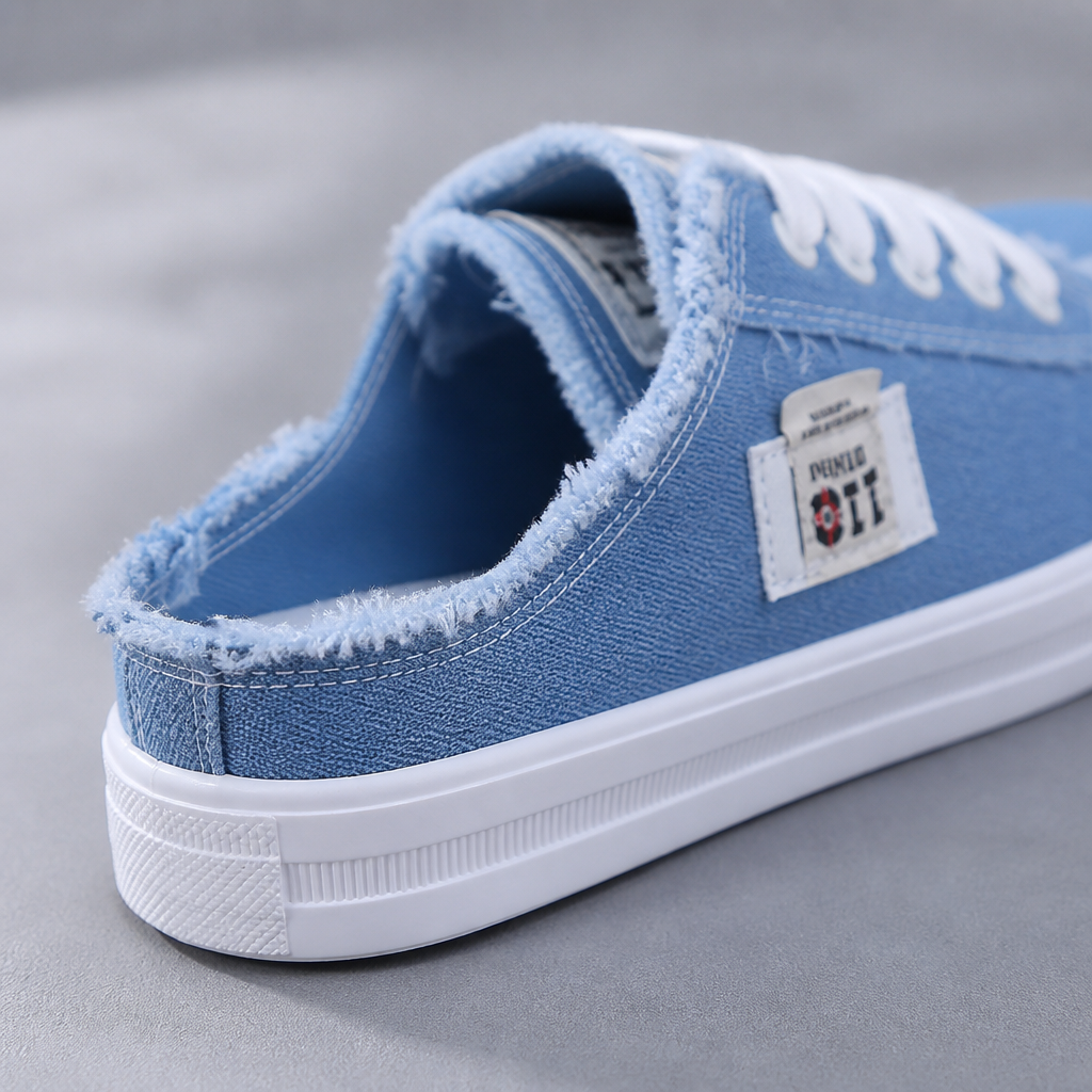 StridePulse™ – Casual Frayed Edge Denim Mule Sneakers
