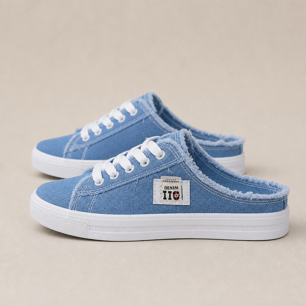 StridePulse™ – Casual Frayed Edge Denim Mule Sneakers