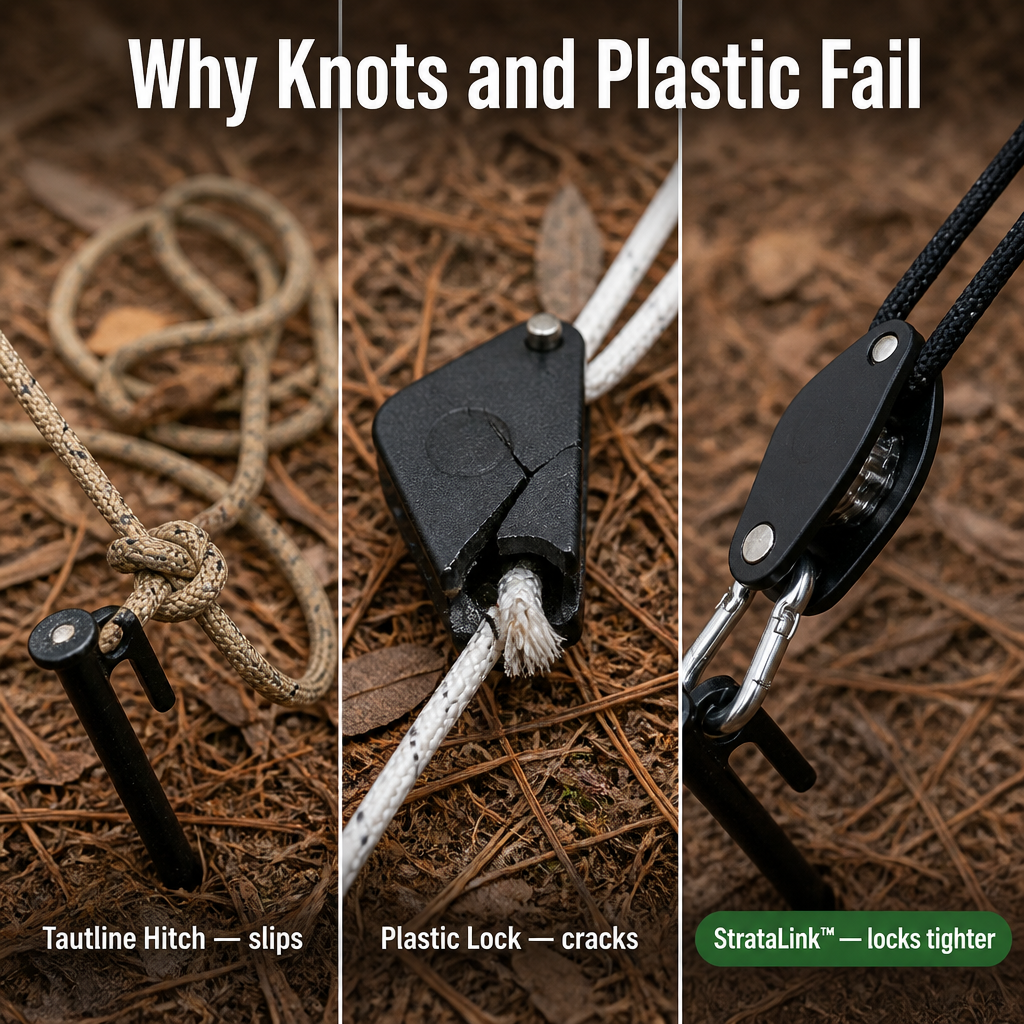 StrataLink™ — Pitch It Tight, Lock It Once, Forget the Knots