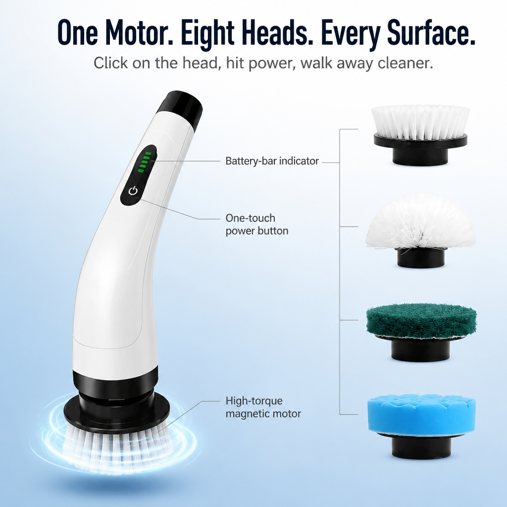 TurboShine™ — Spin Away Grime in Half the Time | 8 Heads + Extension Pole