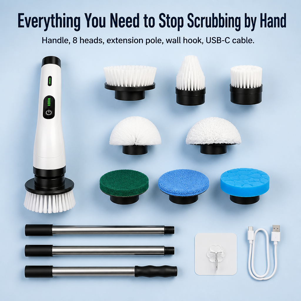 TurboShine™ — Spin Away Grime in Half the Time | 8 Heads + Extension Pole
