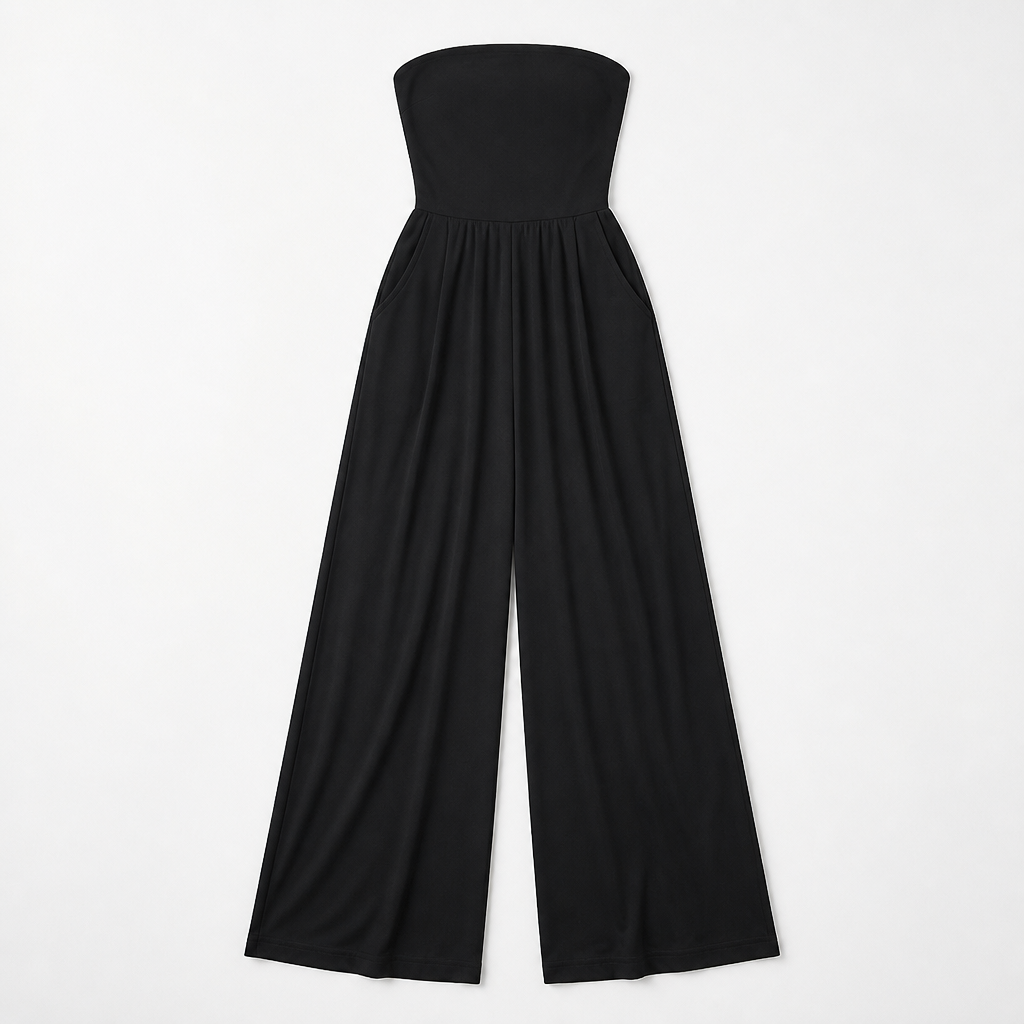 Solenne™ – Elegant Strapless Wide-Leg Jumpsuit with Smocked Back