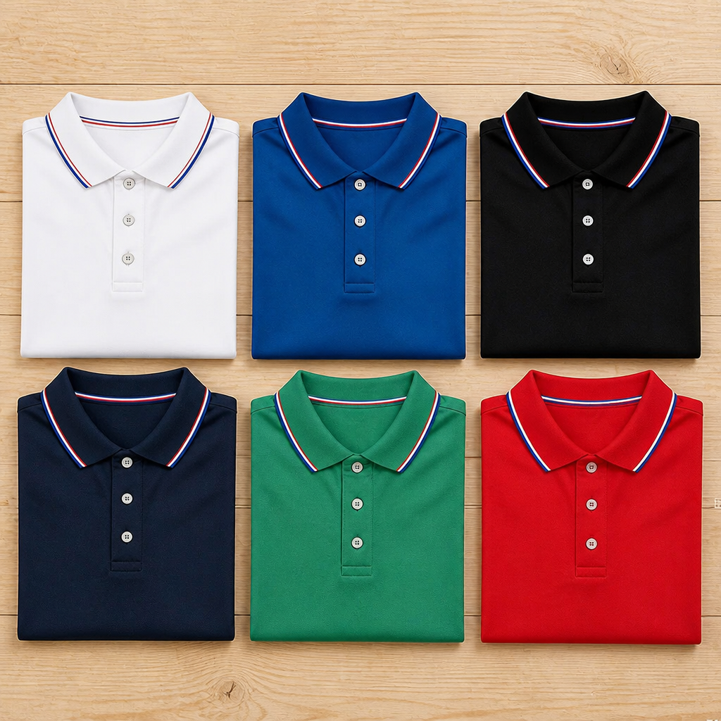 ValorCore™ – Wrinkle-Free Classic Polo Shirt Set with Signature Striped Collar