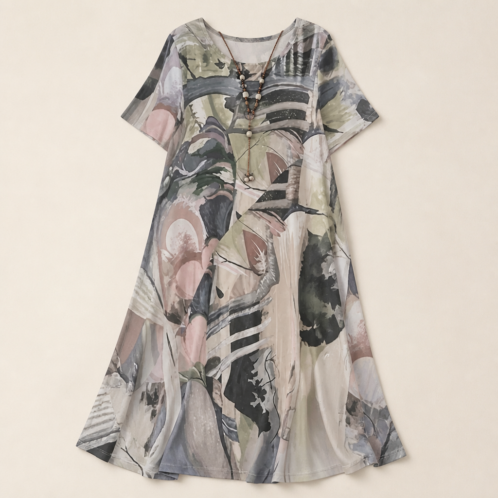 ZephyraWave™ – Flowy Bohemian Abstract Print Summer Dress