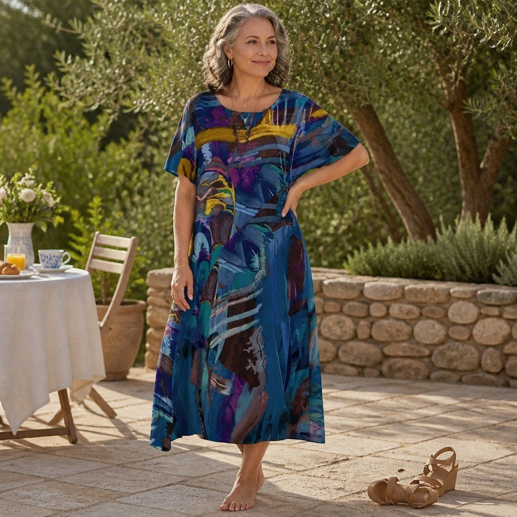ZephyraWave™ – Flowy Bohemian Abstract Print Summer Dress