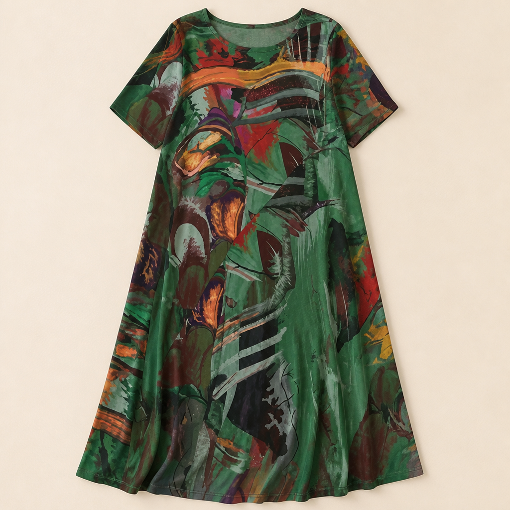 ZephyraWave™ – Flowy Bohemian Abstract Print Summer Dress