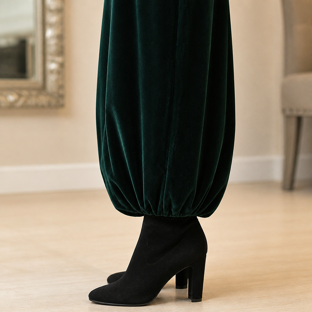 VioraForm™ – Velvet Mock-Neck Cocoon Maxi Dress with Side Pockets