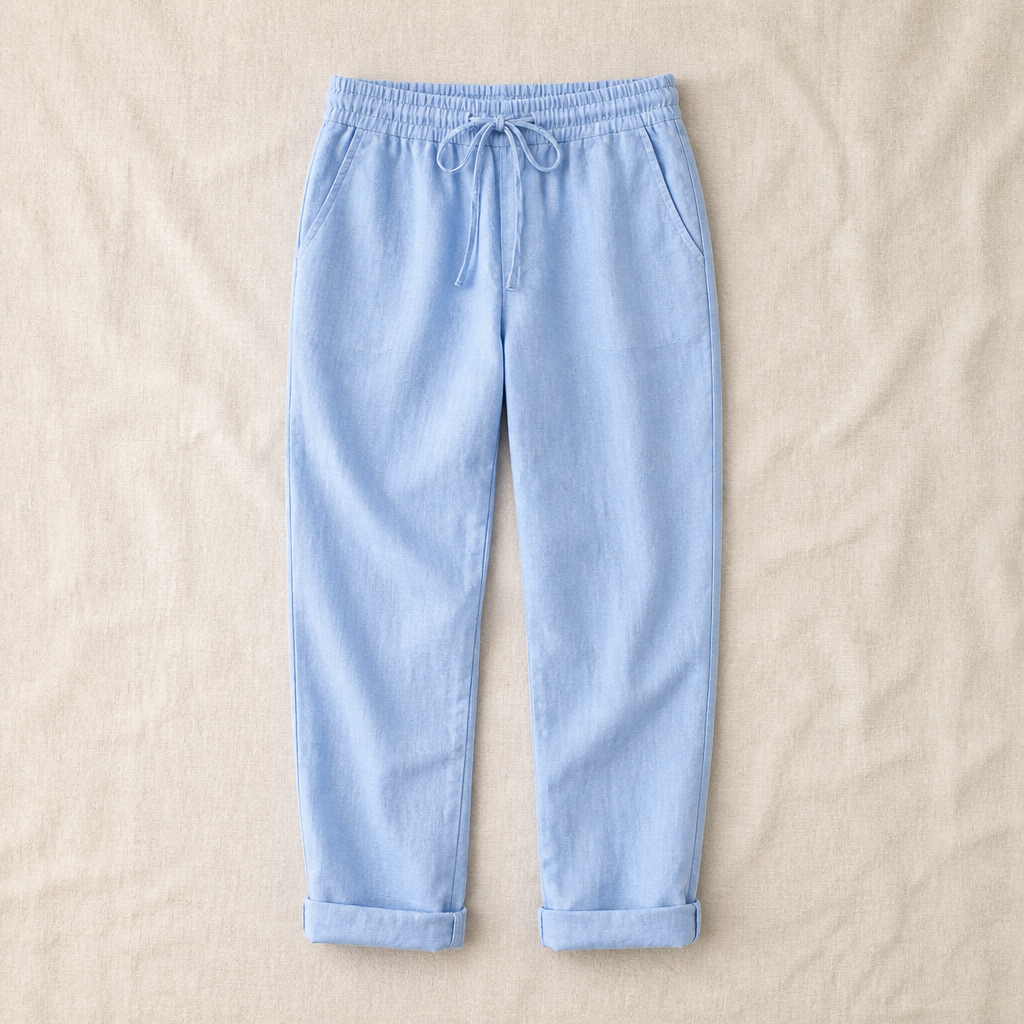 VelouraFlex™ – Breezy Cotton-Linen Drawstring Pants with Tapered Cuffed Hem