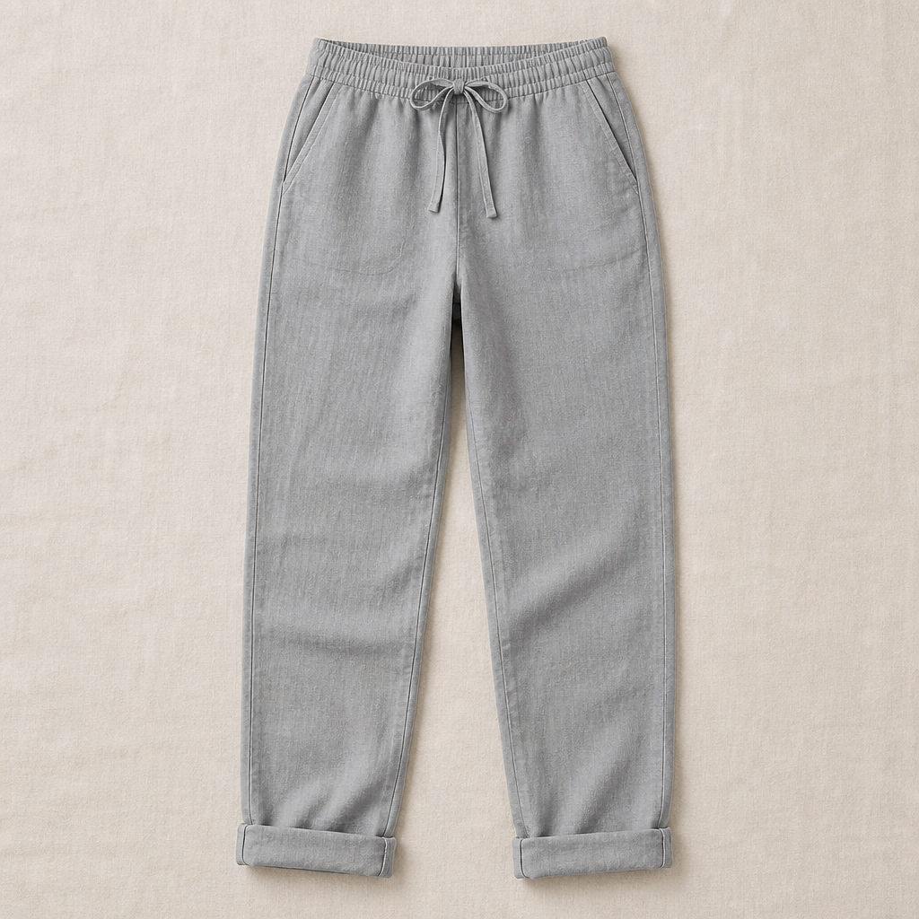 VelouraFlex™ – Breezy Cotton-Linen Drawstring Pants with Tapered Cuffed Hem