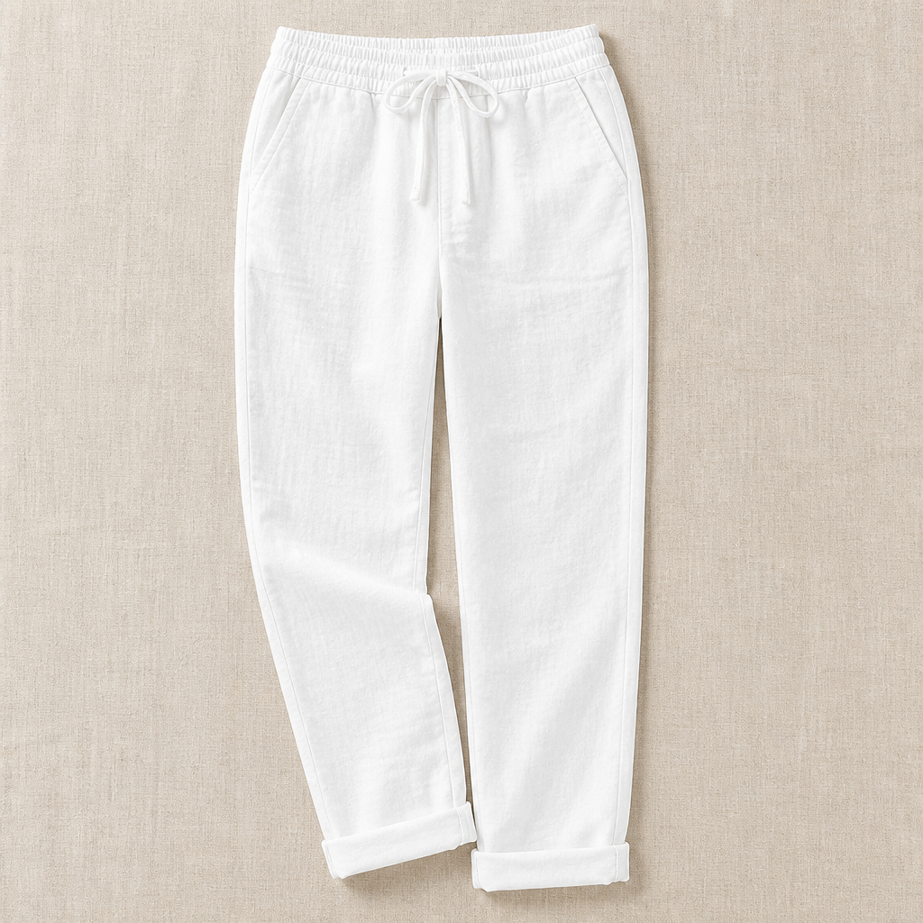 VelouraFlex™ – Breezy Cotton-Linen Drawstring Pants with Tapered Cuffed Hem