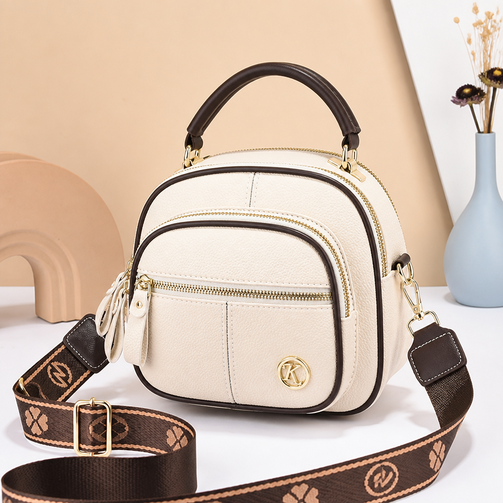 VieraBelle™ – Structured Mini Crossbody Bag with Statement Patterned Strap