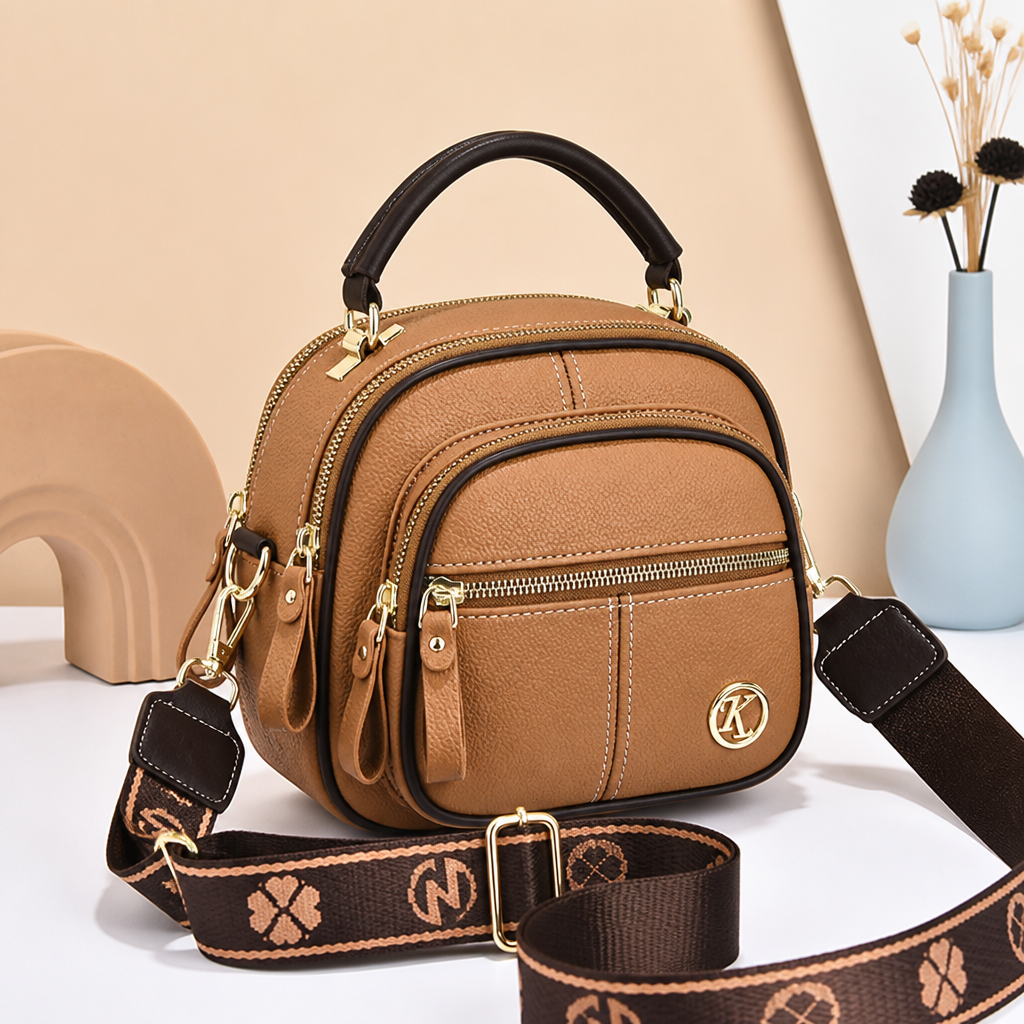 VieraBelle™ – Structured Mini Crossbody Bag with Statement Patterned Strap